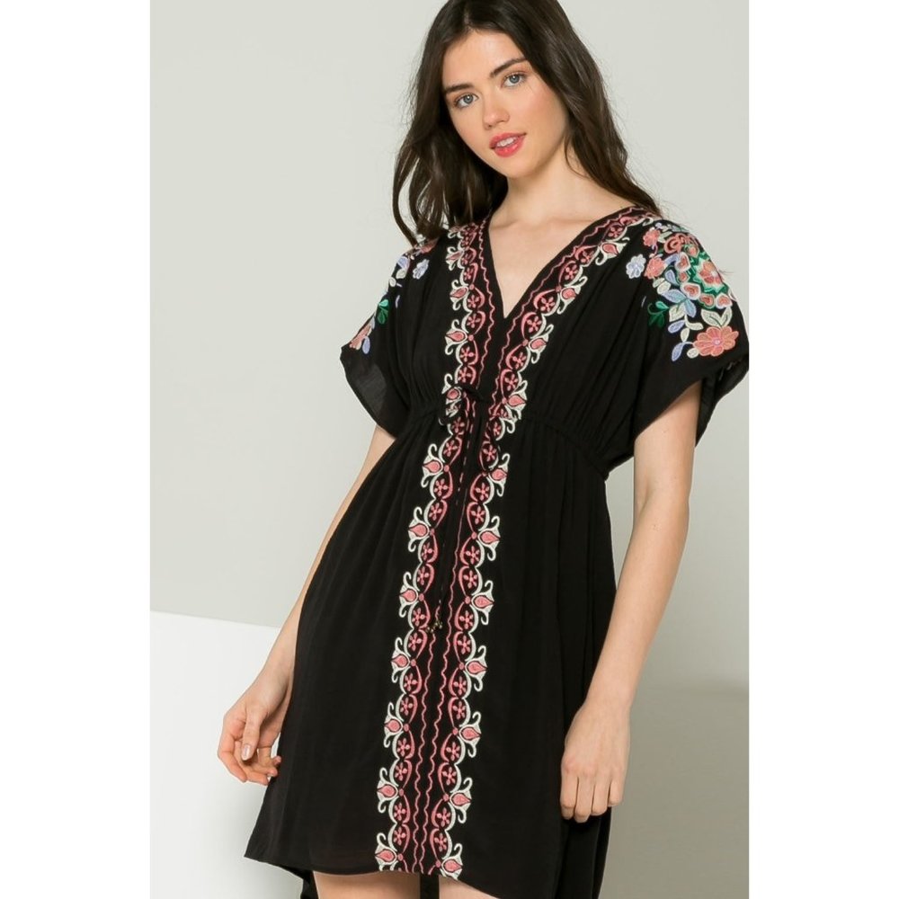 THML Embroidered Black Short Dress - Picture 1 of 7